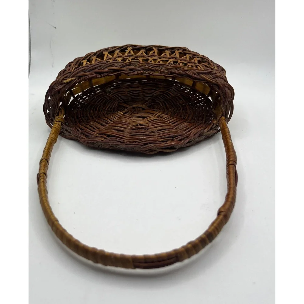Wicker Basket Round Handle Vintage Brown Woven Decor‎ Storage